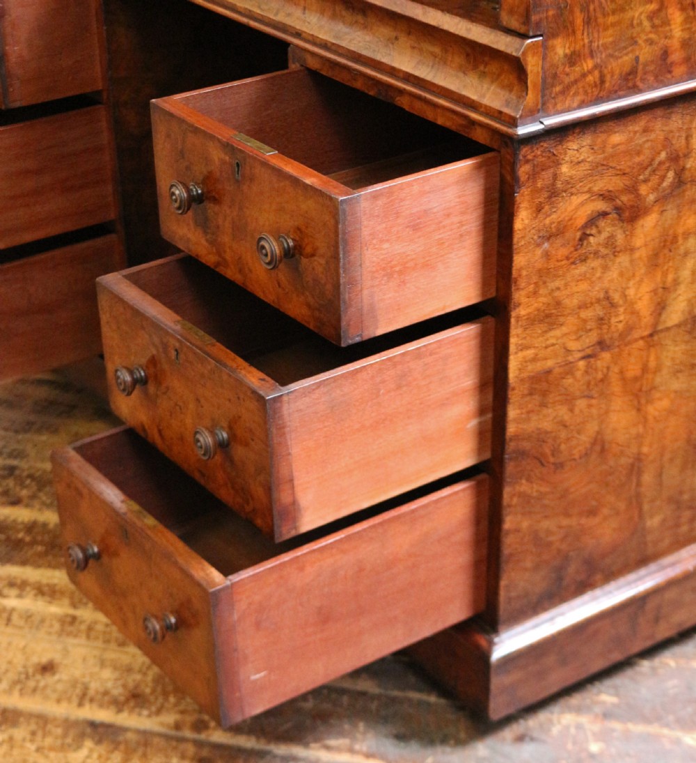 Victorian Figured Walnut Cylinder Top Kneehole Desk View IX