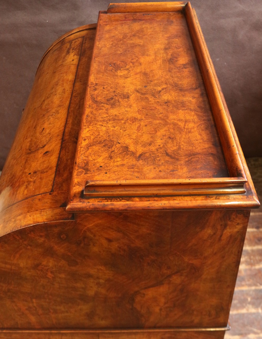 Victorian Figured Walnut Cylinder Top Kneehole Desk View XIII