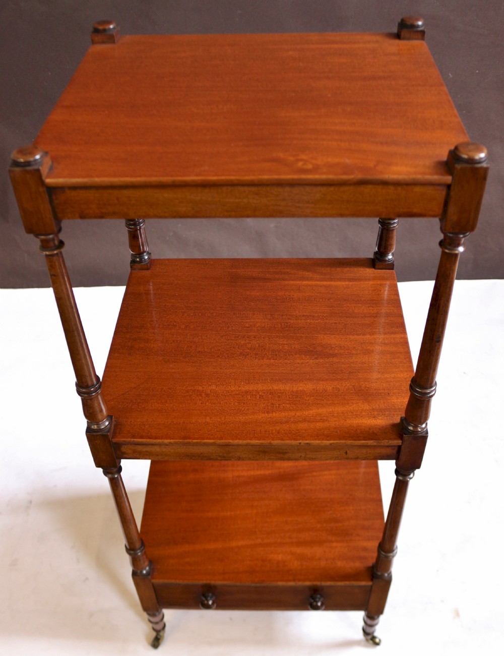 George 1V Mahogany 3 Tier Whatnot with Base Drawer View II