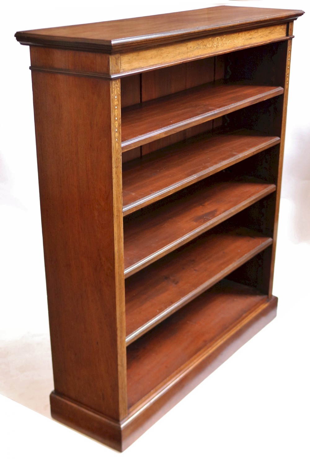 Edwardian Mahogany and Rosewood Open Inlaid Bookcase View II