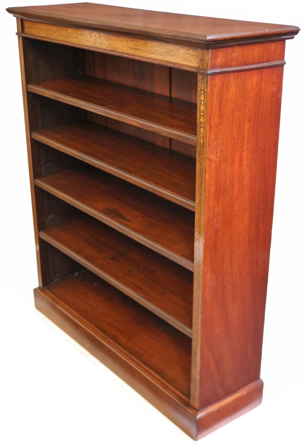 Edwardian Mahogany and Rosewood Open Inlaid Bookcase View III