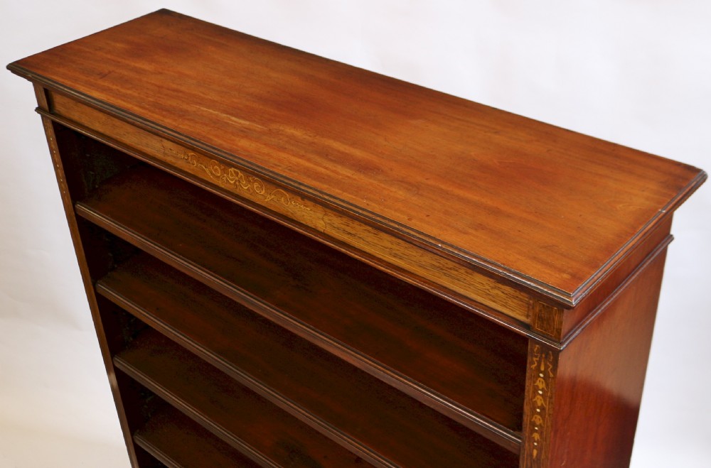 Edwardian Mahogany and Rosewood Open Inlaid Bookcase View IV
