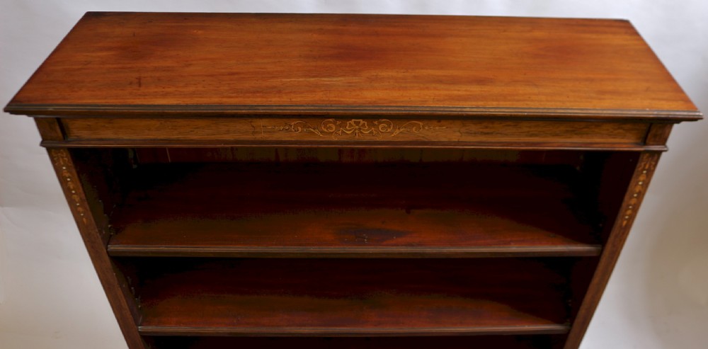 Edwardian Mahogany and Rosewood Open Inlaid Bookcase View V