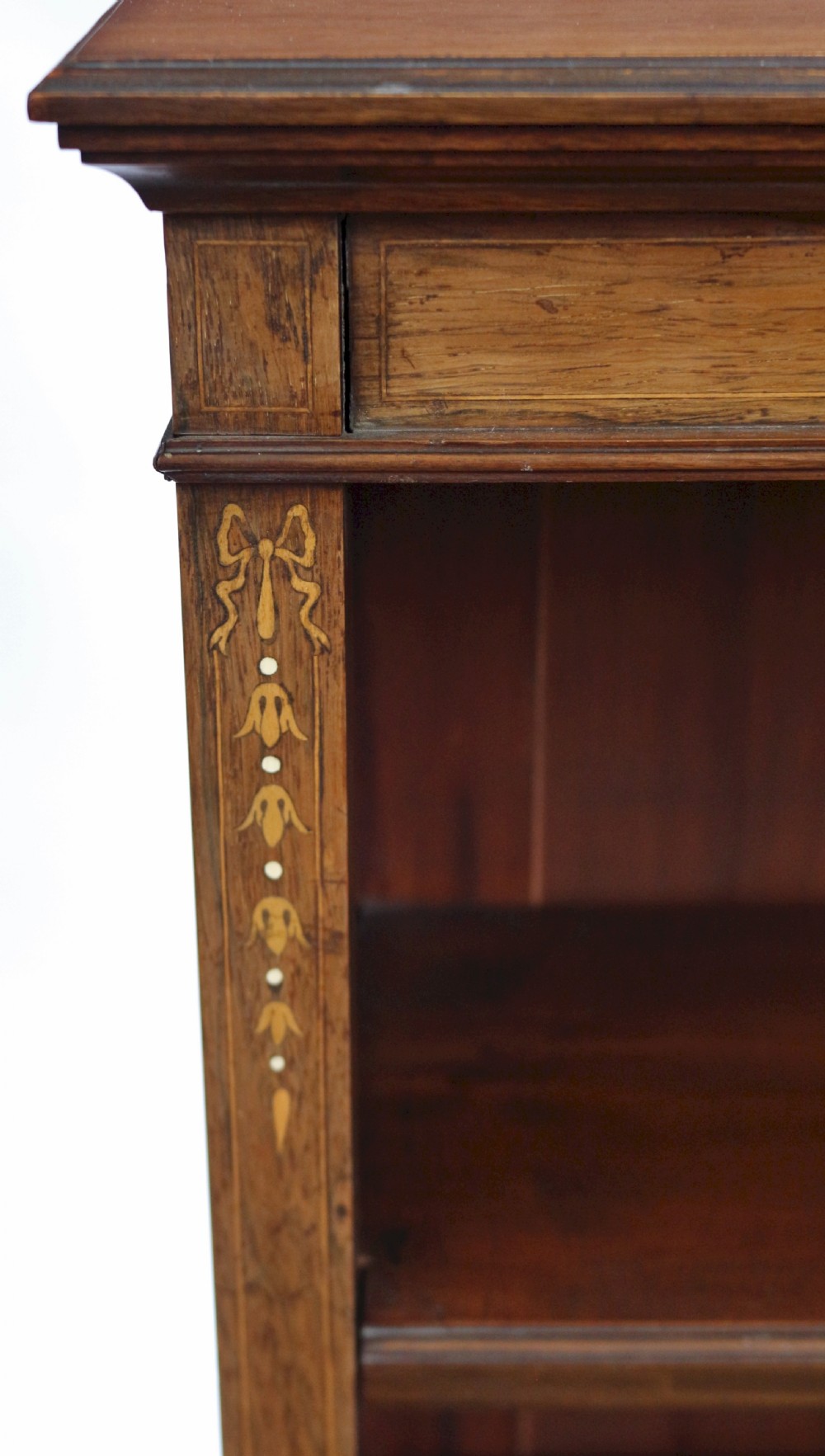 Edwardian Mahogany and Rosewood Open Inlaid Bookcase View VII