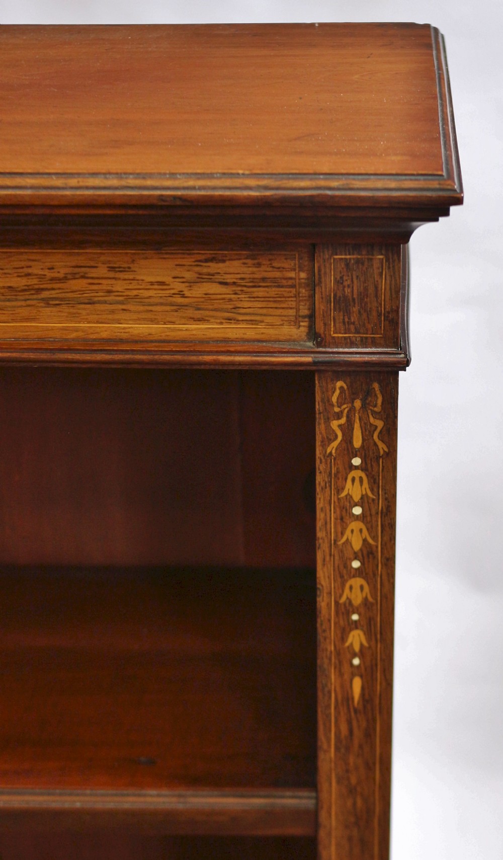 Edwardian Mahogany and Rosewood Open Inlaid Bookcase View IX