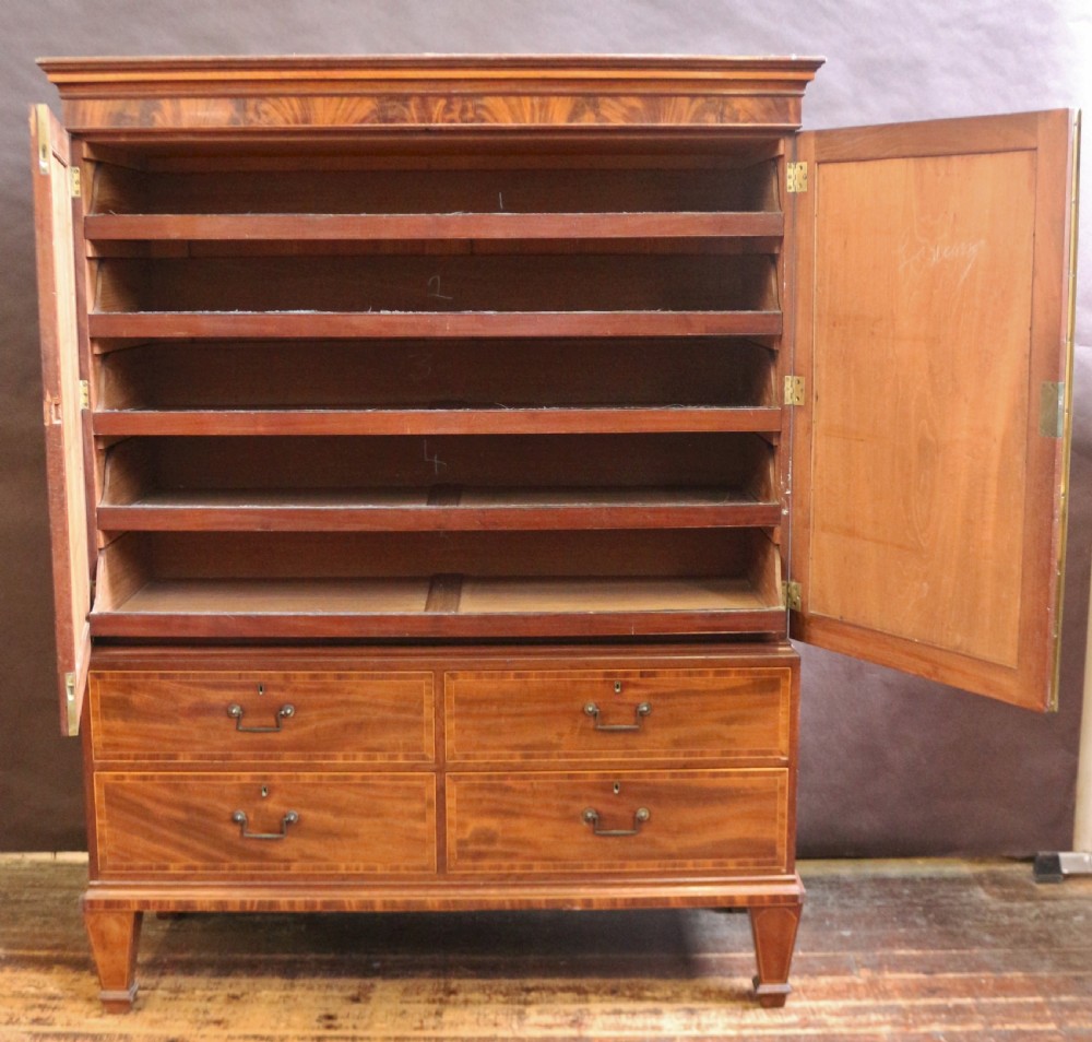 George 111 Fine Quality Mahogany Inlaid Linen Press View II