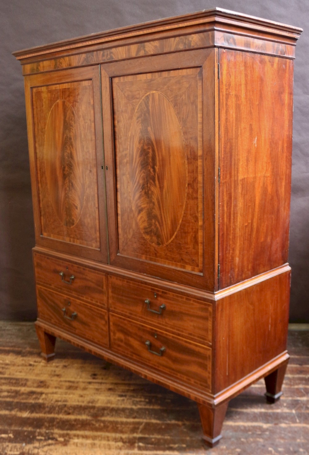 George 111 Fine Quality Mahogany Inlaid Linen Press View IV