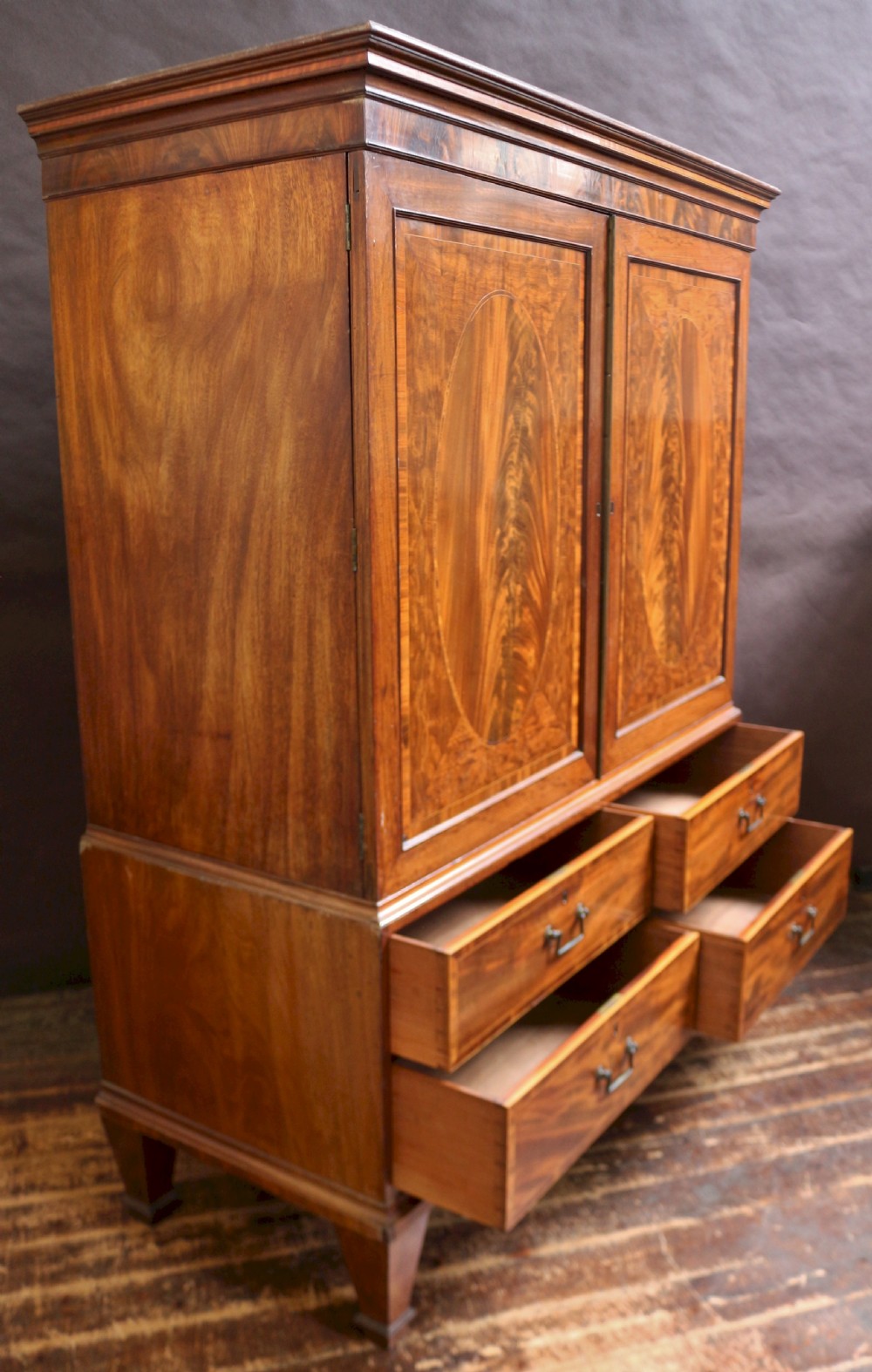 George 111 Fine Quality Mahogany Inlaid Linen Press View V