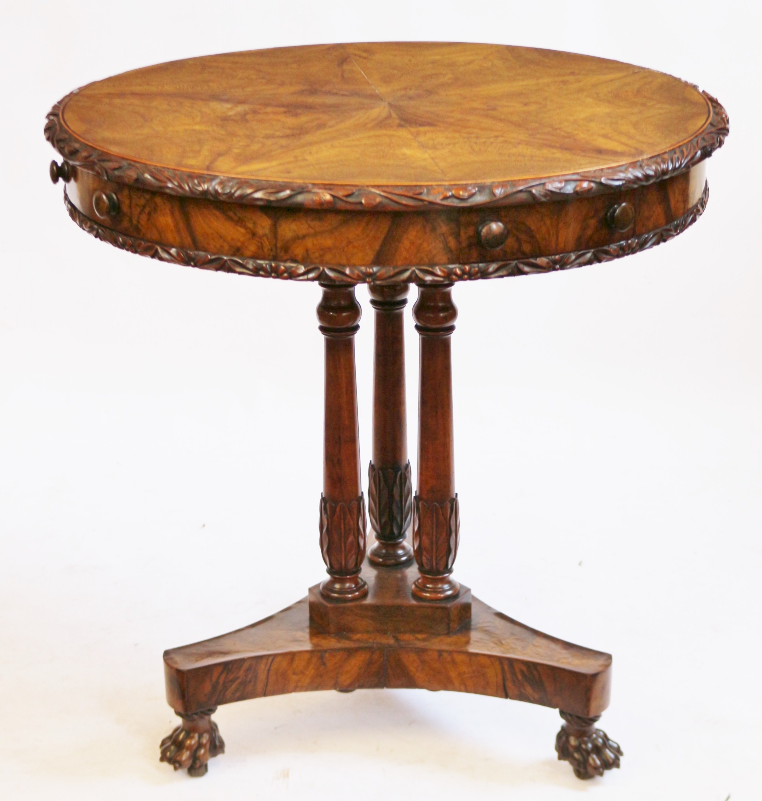 A Fine 19C Olivewood Maltese Pedestal Drum Table