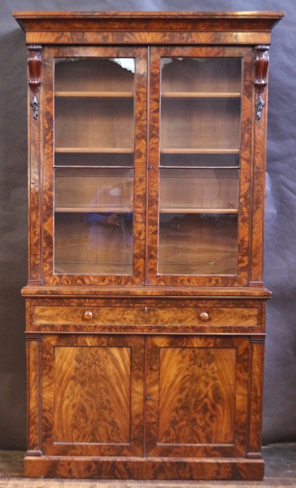 Fine Quality Early Victorian Flared Mahogany Cupboard Base Bookcase