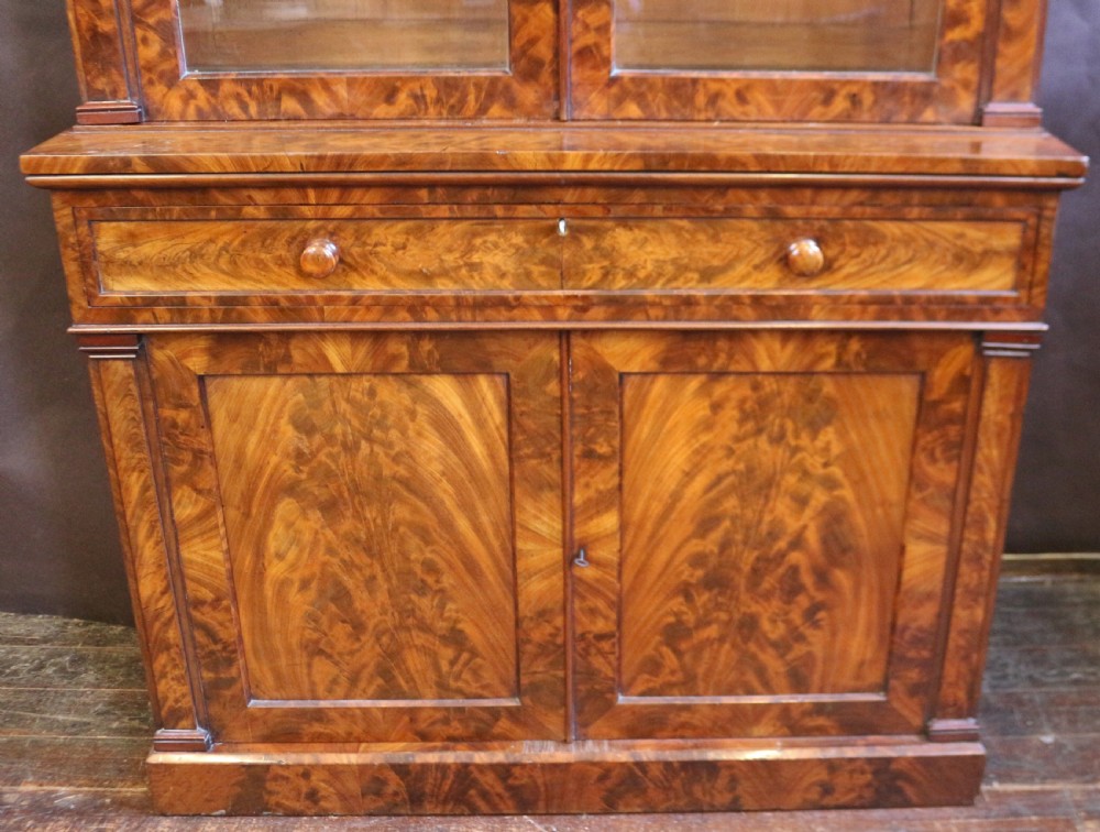 Fine Quality Early Victorian Flared Mahogany Cupboard Base Bookcase View V