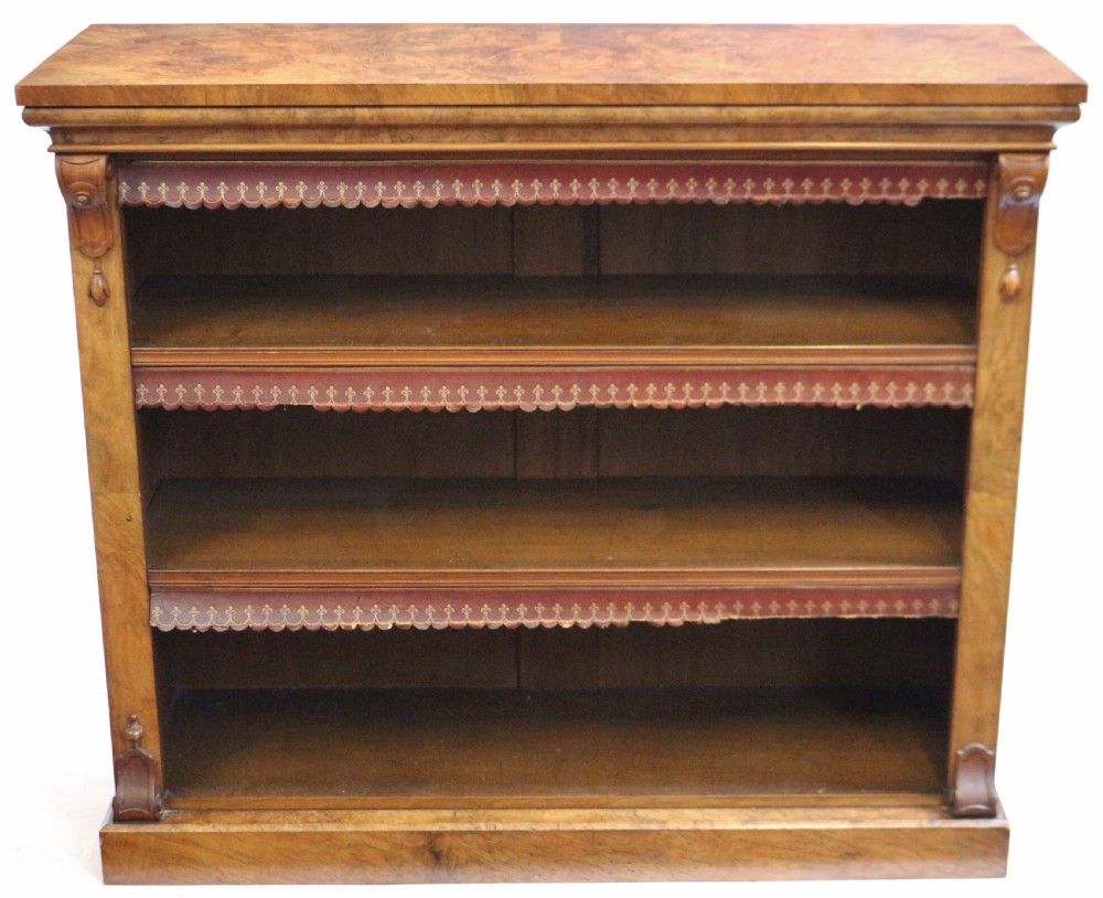 Victorian Figured Walnut Open Bookcase