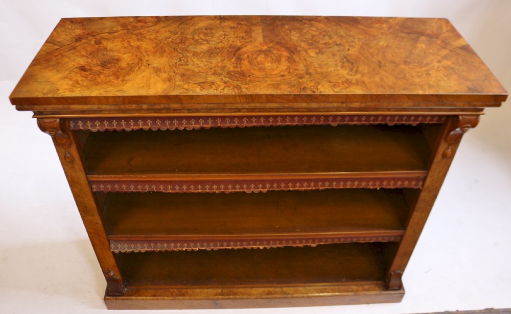 Victorian Figured Walnut Open Bookcase View II