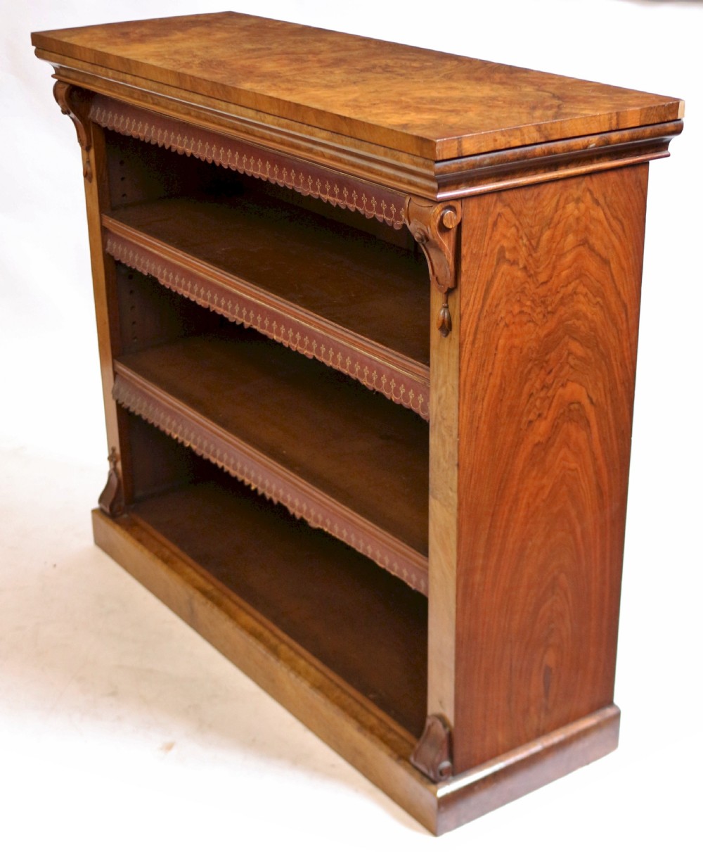 Victorian Figured Walnut Open Bookcase View III
