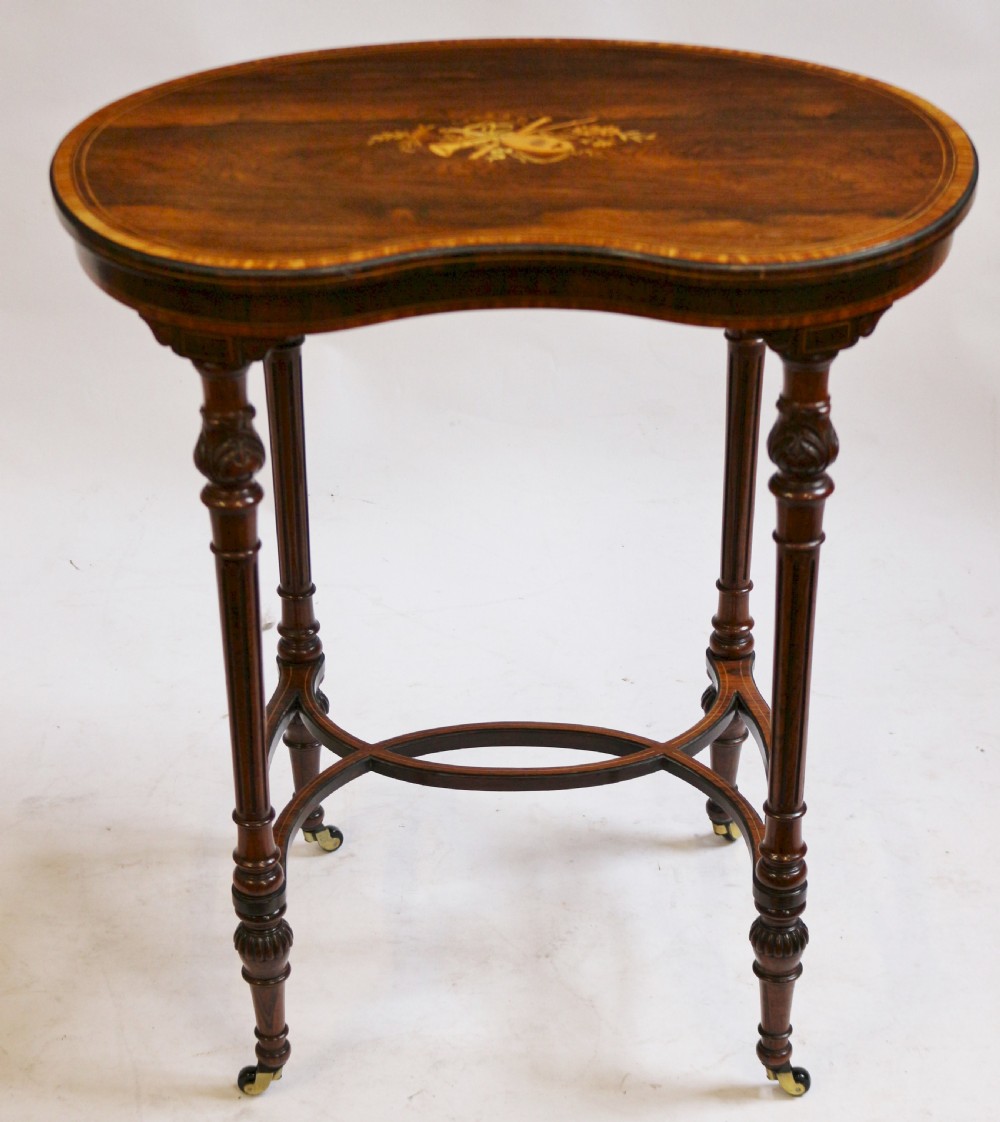 Late 19C Rosewood Inlaid Kidney Shaped Occasional Table
