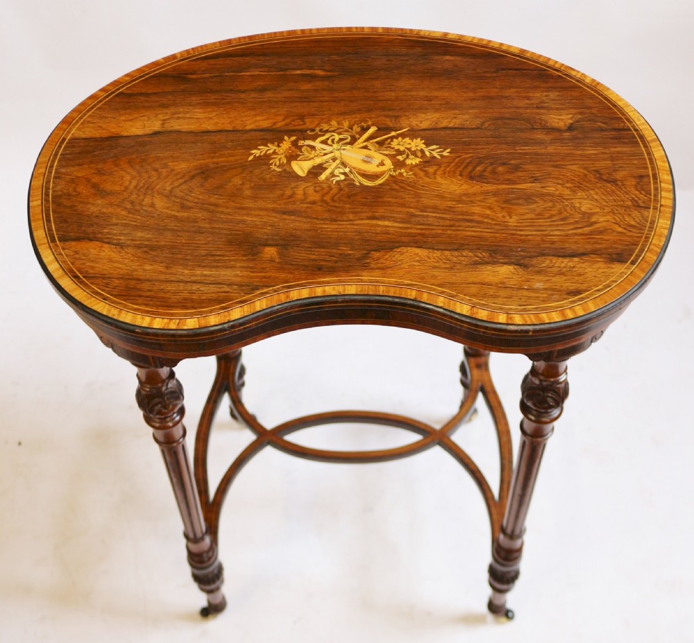 Late 19C Rosewood Inlaid Kidney Shaped Occasional Table View II