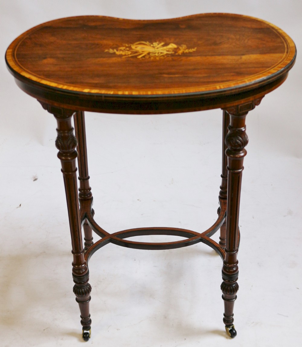 Late 19C Rosewood Inlaid Kidney Shaped Occasional Table View VI