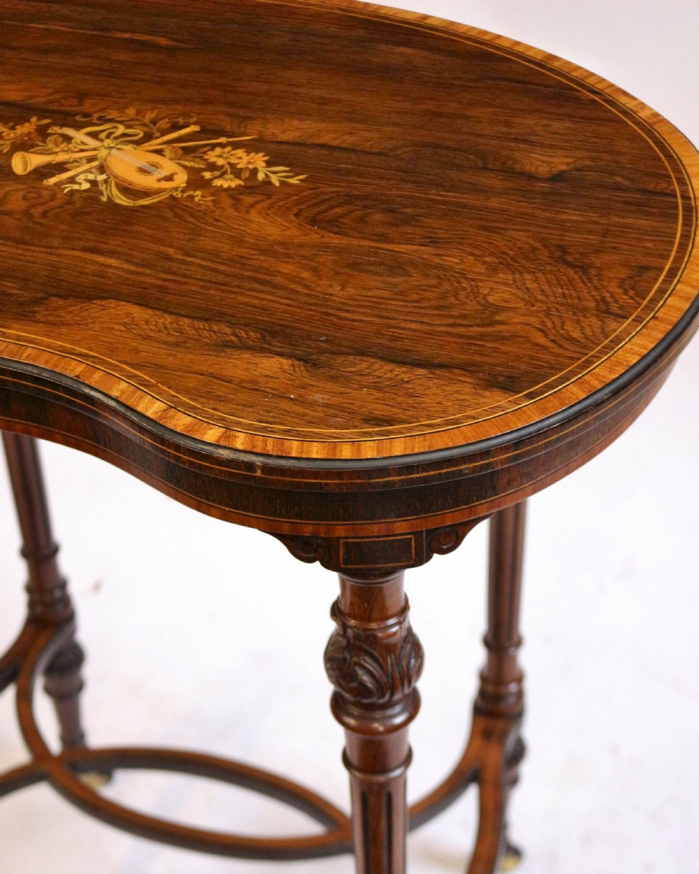 Late 19C Rosewood Inlaid Kidney Shaped Occasional Table View VII