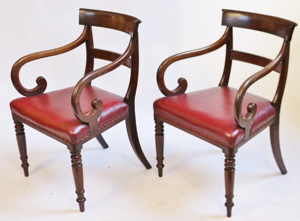 William 1V Mahogany Pair of Scroll Arm Carver Chairs View II