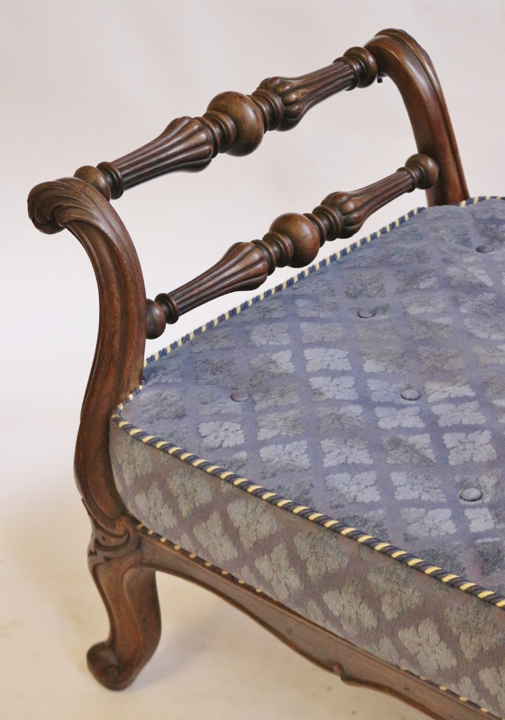 Early Victorian Large Rosewood Stool on Cabriole Legs View IX