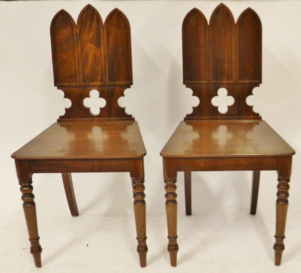 Regency Fine Mahogany Pair of 'Gothic' Hall Chairs View II