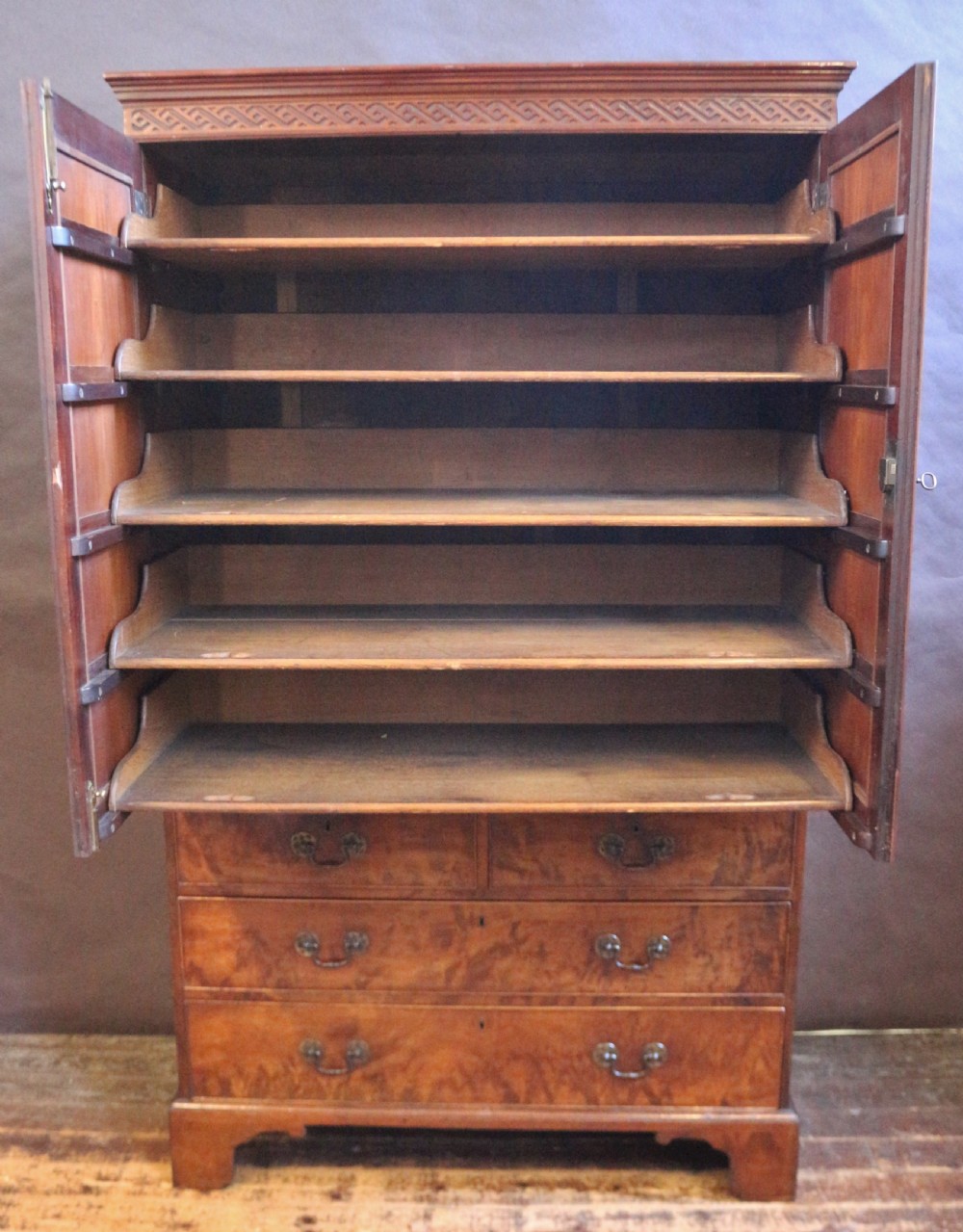 George 111 Fine Figured Mahogany Linen Press View III