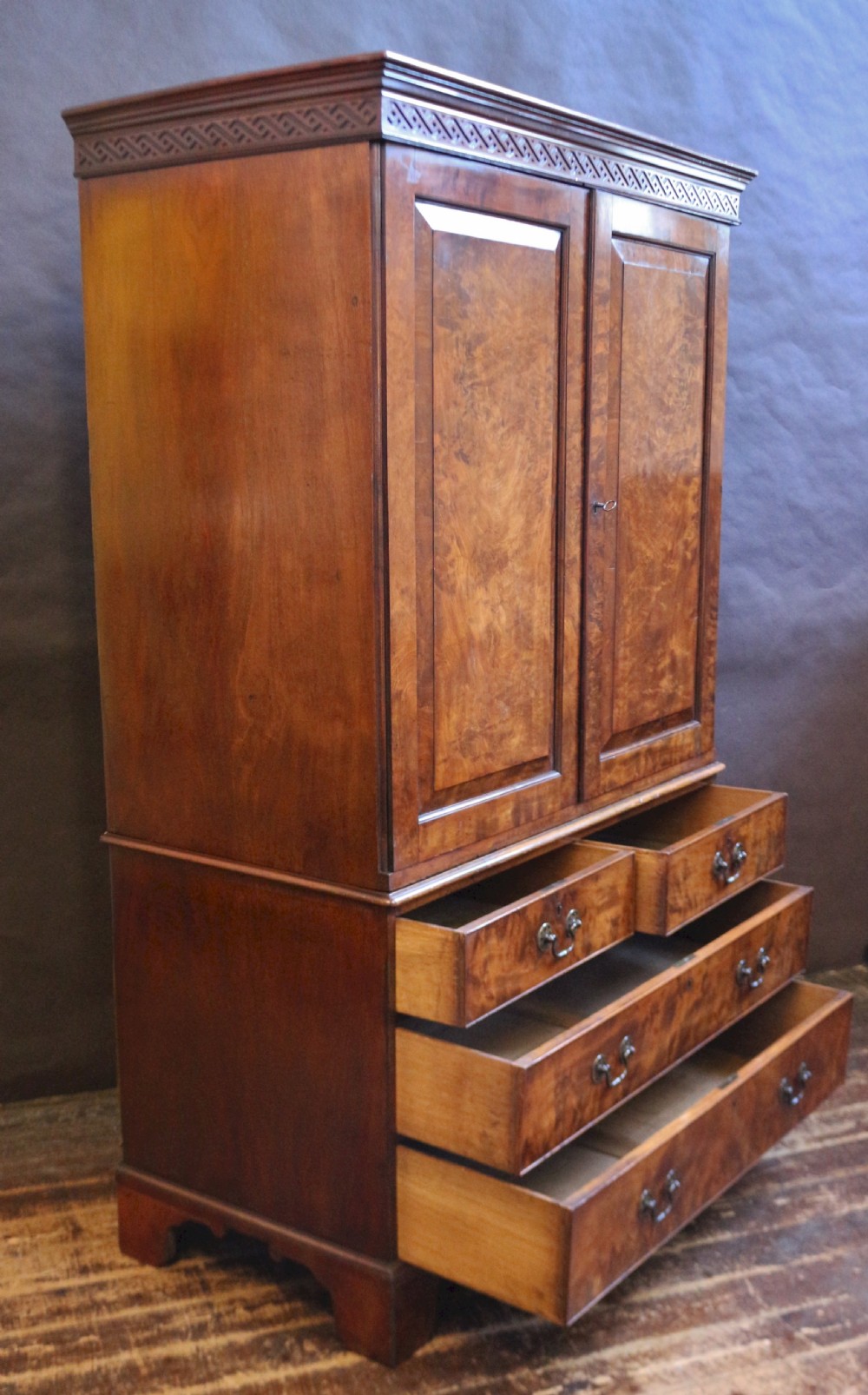 George 111 Fine Figured Mahogany Linen Press View V