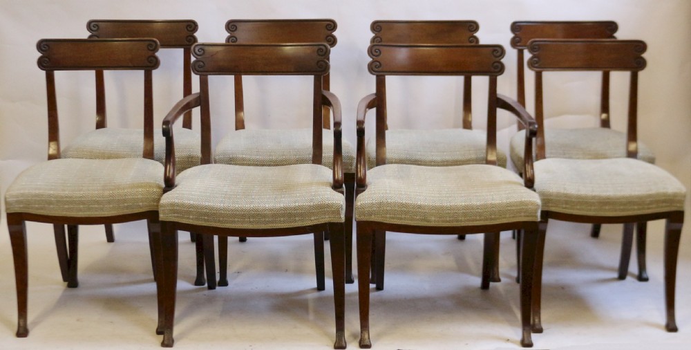 Regency Mahogany Set of 8 (6 & 2) Sabre Leg Chairs