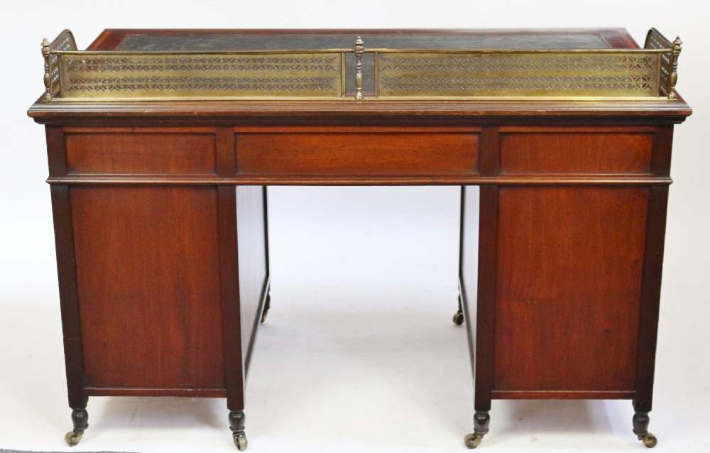 Edwardian Mahogany 9 Drawer Inlaid Kneehole Desk View V
