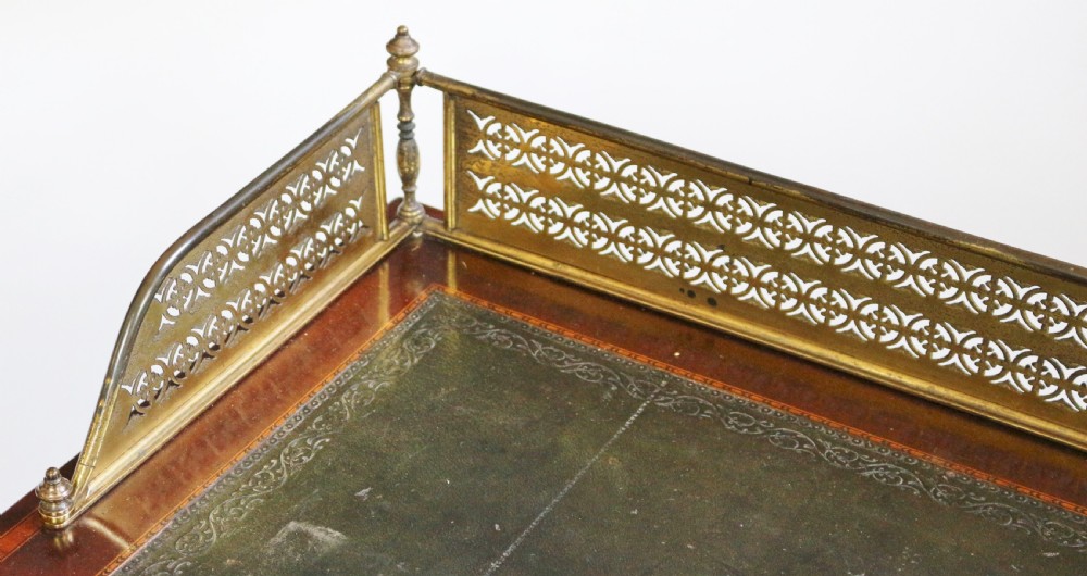 Edwardian Mahogany 9 Drawer Inlaid Kneehole Desk View IX