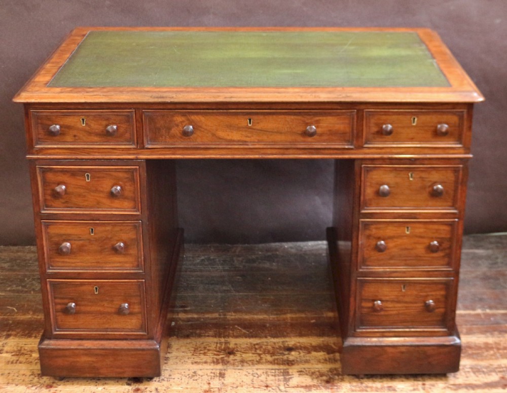 Victorian Figured Walnut 3 Part 9 Drawer Kneehole Desk