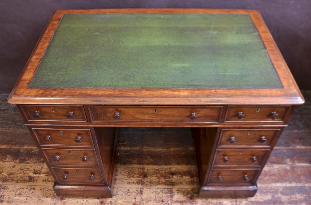 Victorian Figured Walnut 3 Part 9 Drawer Kneehole Desk View II