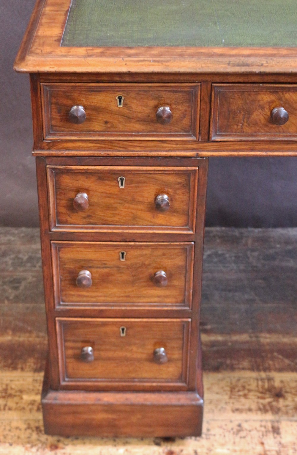 Victorian Figured Walnut 3 Part 9 Drawer Kneehole Desk View VI