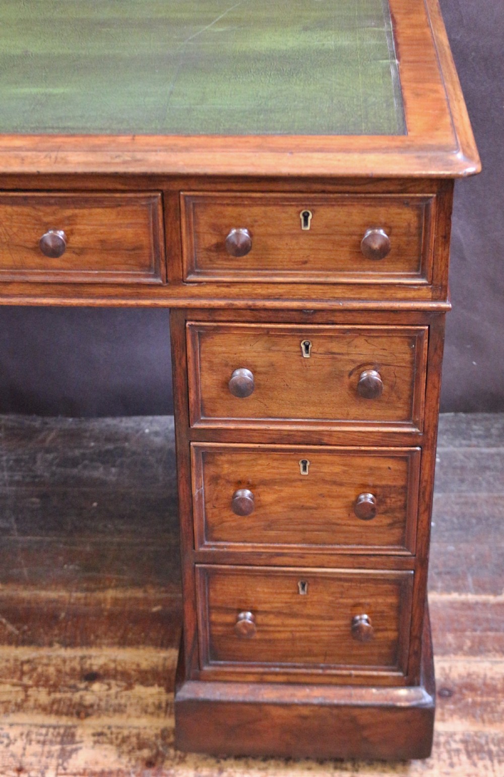 Victorian Figured Walnut 3 Part 9 Drawer Kneehole Desk View VII