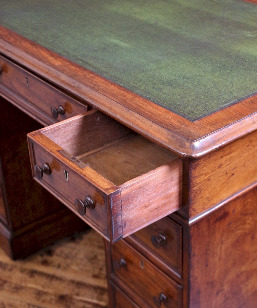 Victorian Figured Walnut 3 Part 9 Drawer Kneehole Desk View VIII