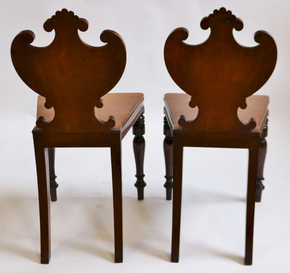 Regency Mahogany Pair of Hall Chairs with Greyhound Crests View IV