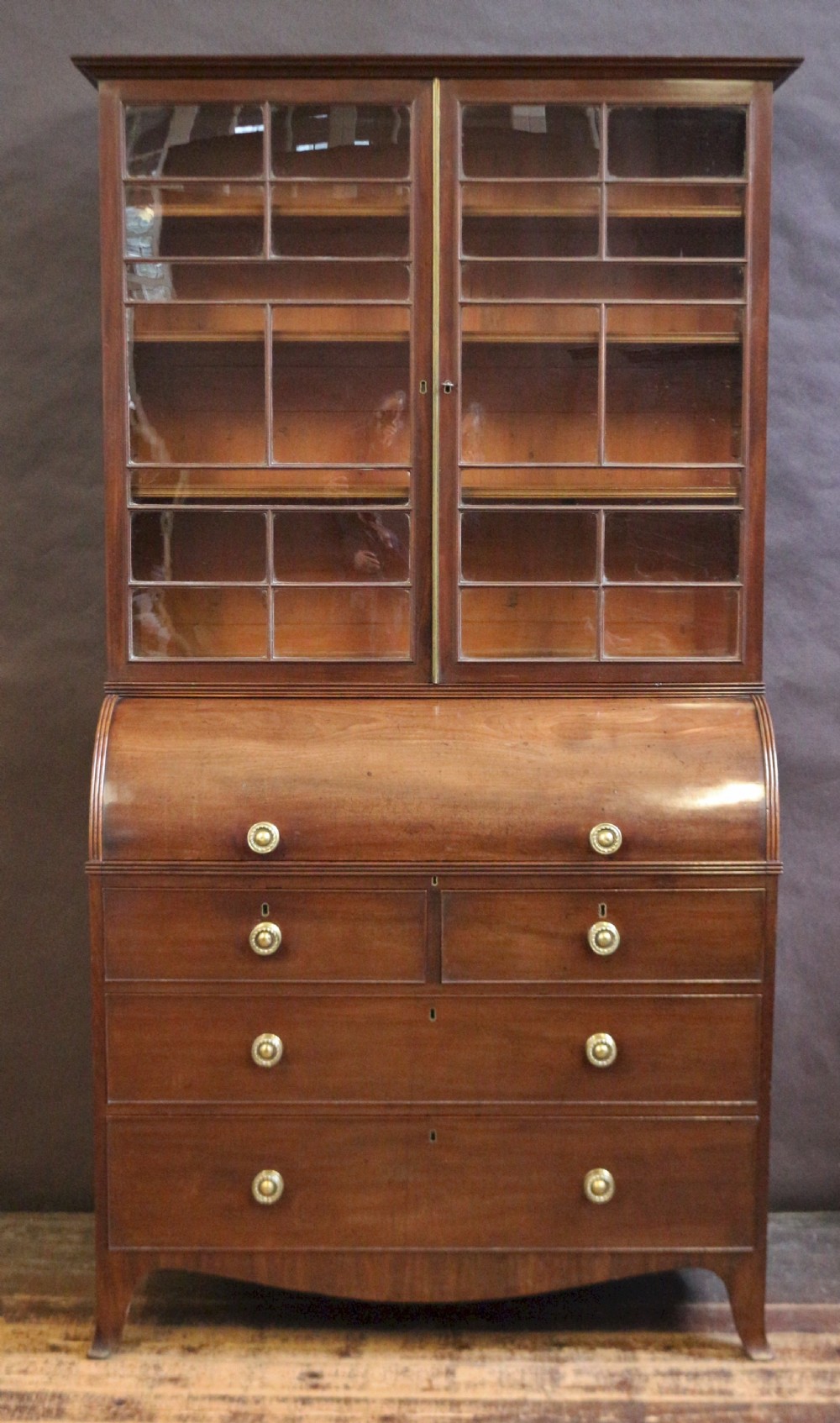 George 111 Mahogany Cylinder Top Bureau Bookcase
