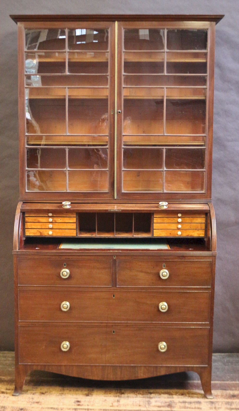 George 111 Mahogany Cylinder Top Bureau Bookcase View II