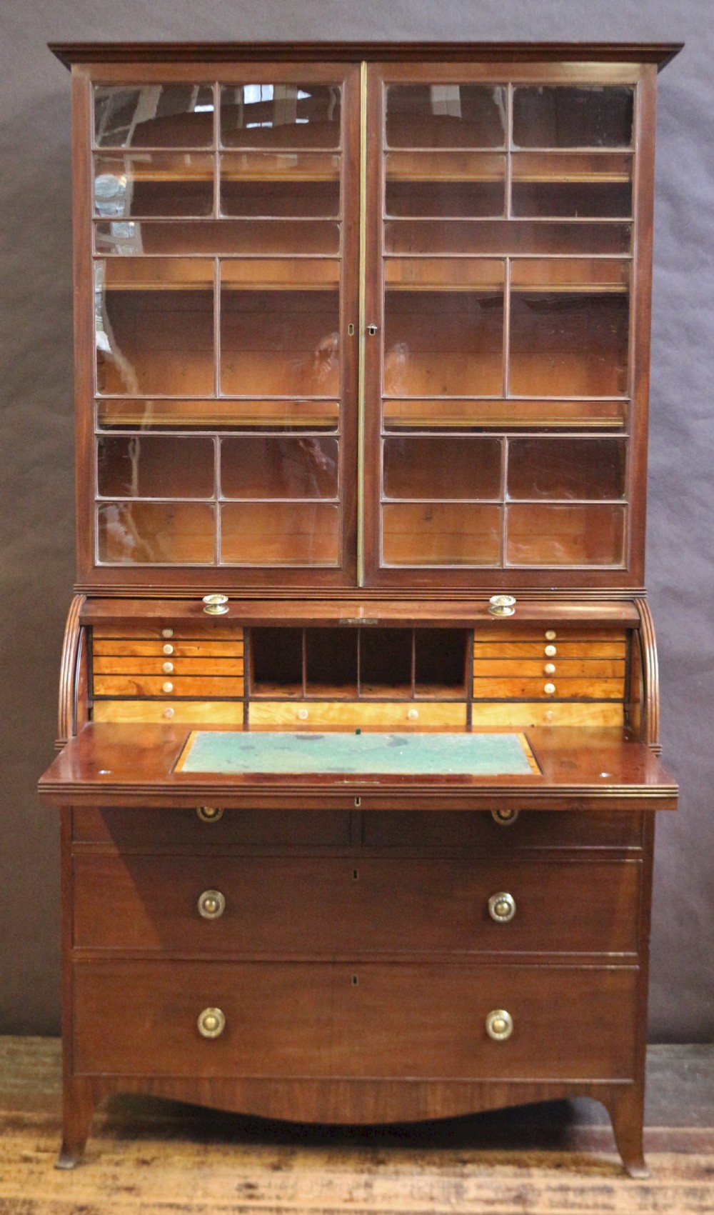 George 111 Mahogany Cylinder Top Bureau Bookcase View III