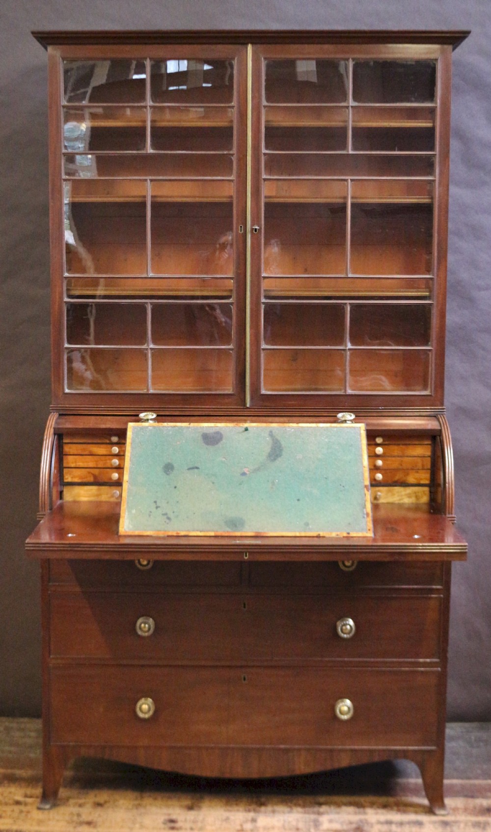 George 111 Mahogany Cylinder Top Bureau Bookcase View IV