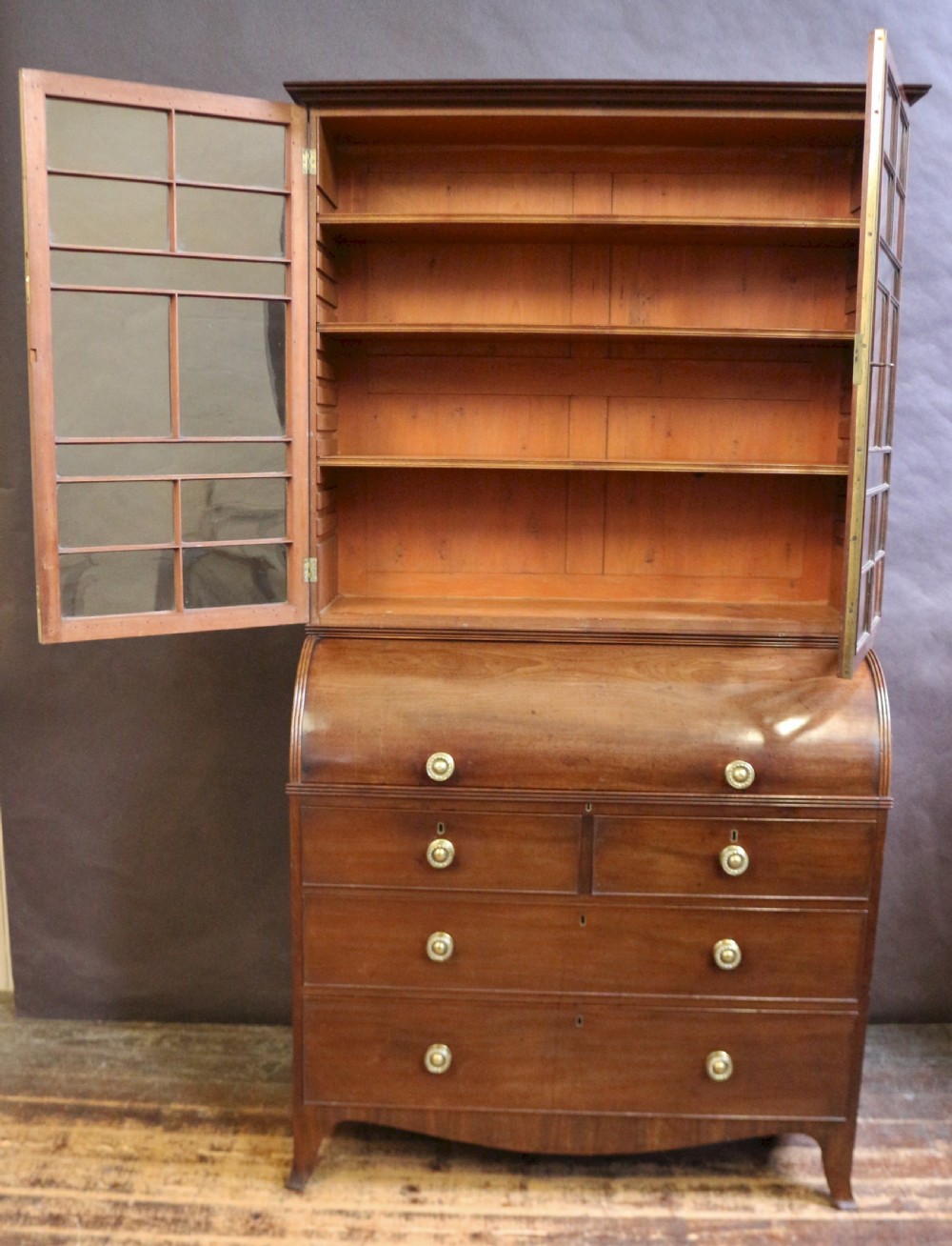 George 111 Mahogany Cylinder Top Bureau Bookcase View VII