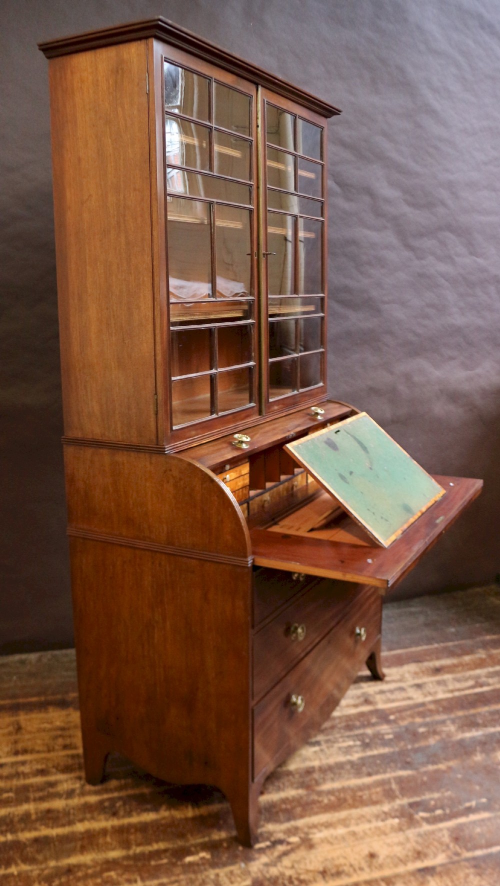 George 111 Mahogany Cylinder Top Bureau Bookcase View XI