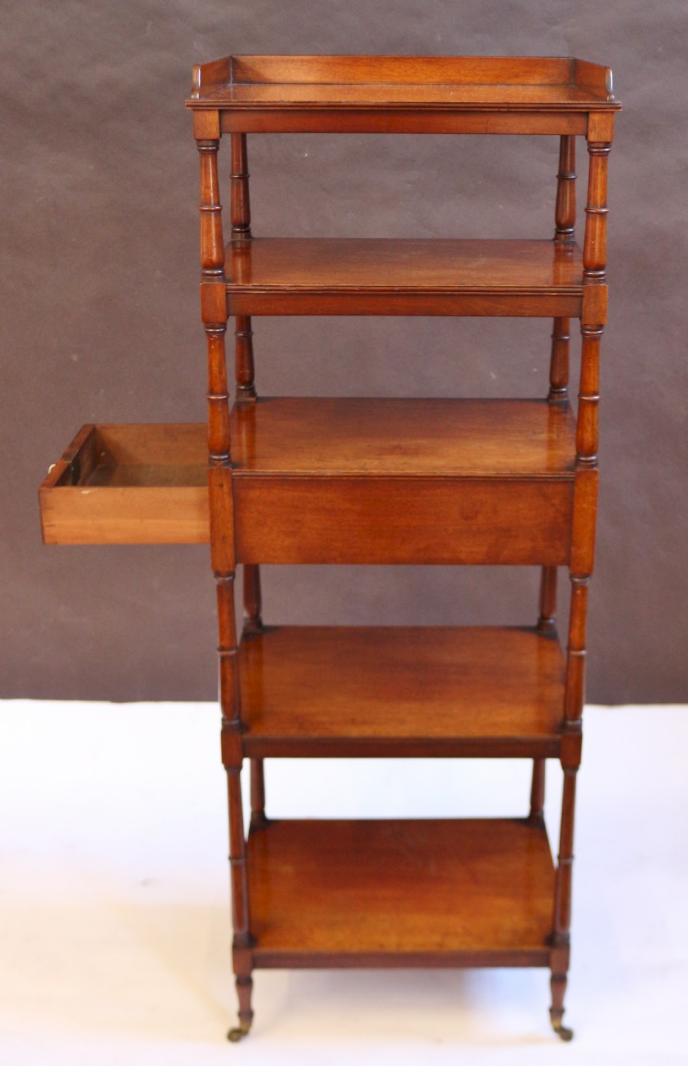 George 111 Mahogany 5 Tier Whatnot with Side Drawer View II