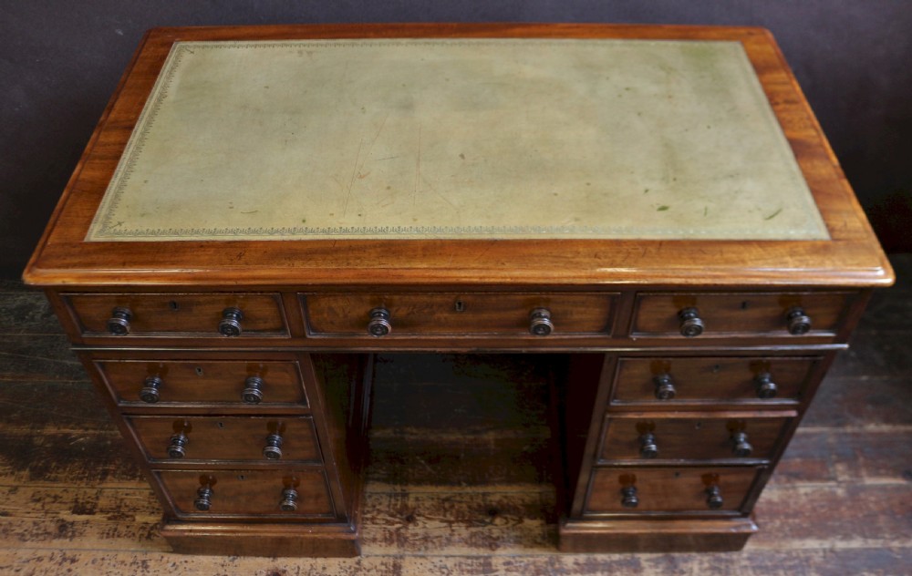 Victorian Mahogany 9 Drawer Kneehole Desk View II