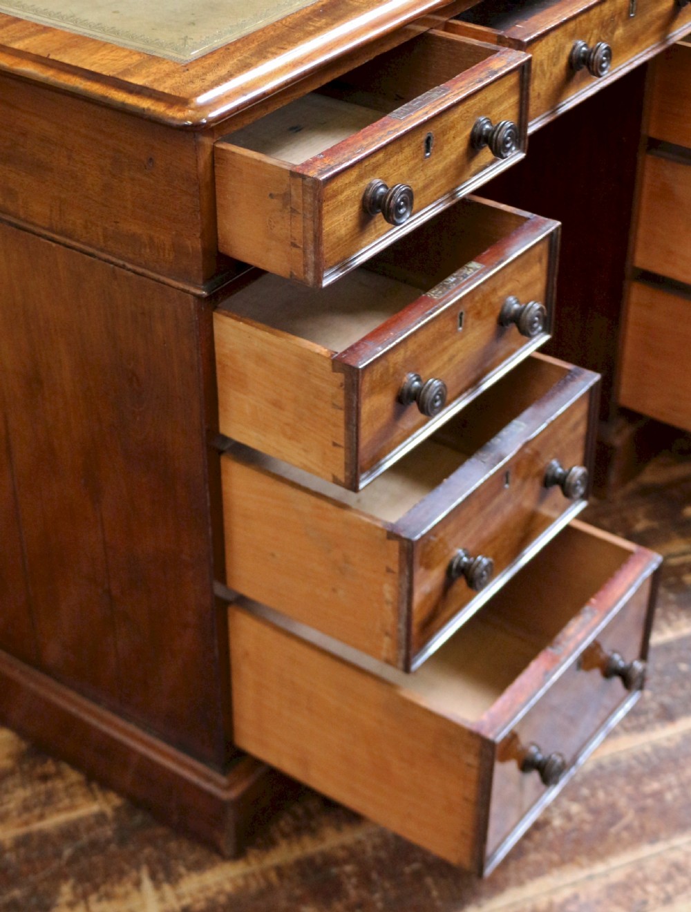 Victorian Mahogany 9 Drawer Kneehole Desk View V