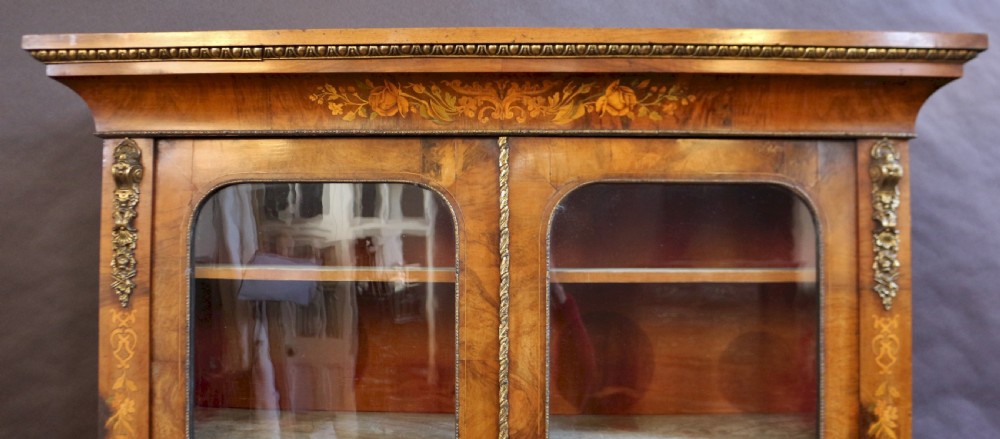 Victorian Figured Walnut and Marquetry Cupboard Base Bookcase View VI