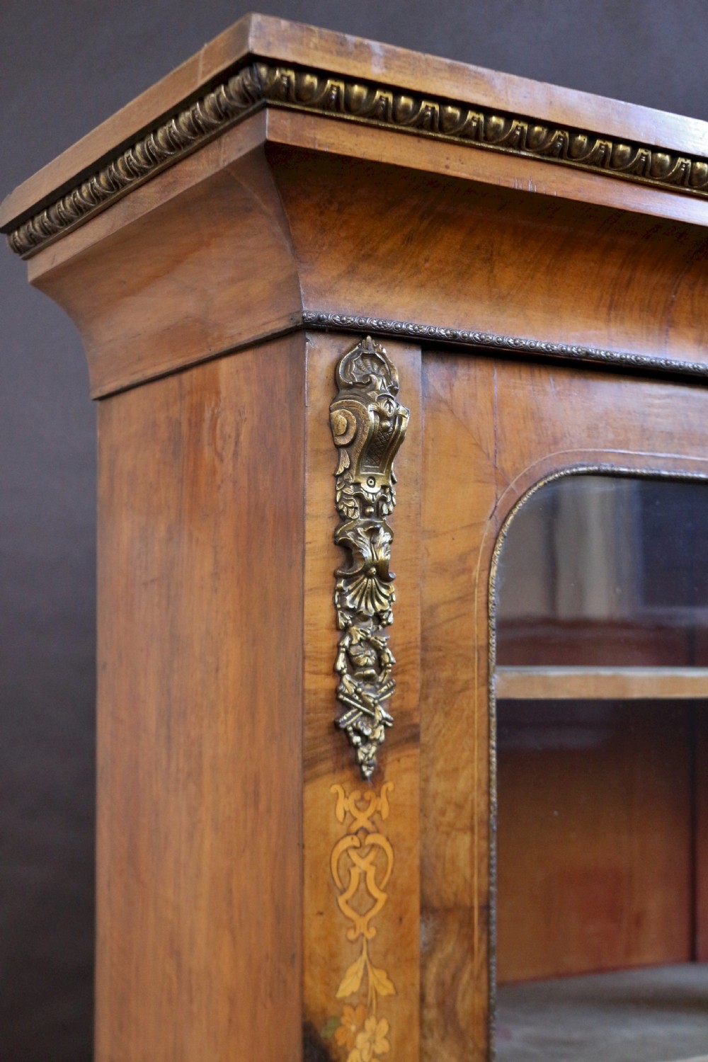 Victorian Figured Walnut and Marquetry Cupboard Base Bookcase View VIII