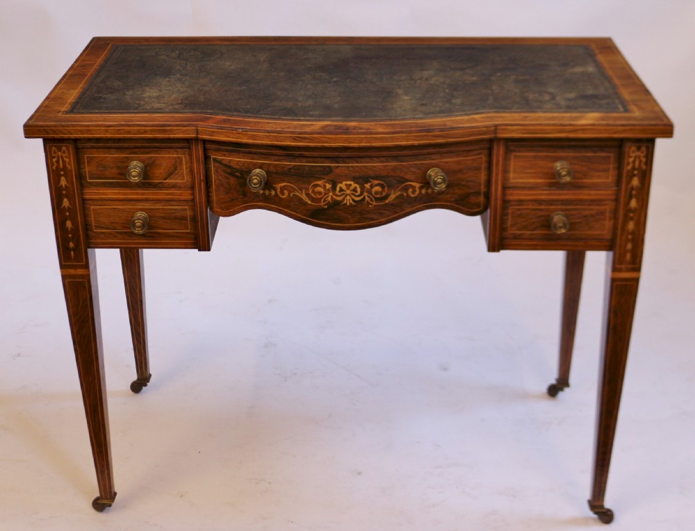 Edwardian Good Quality Inlaid Rosewood 5 Drawer Ladies Writing Table