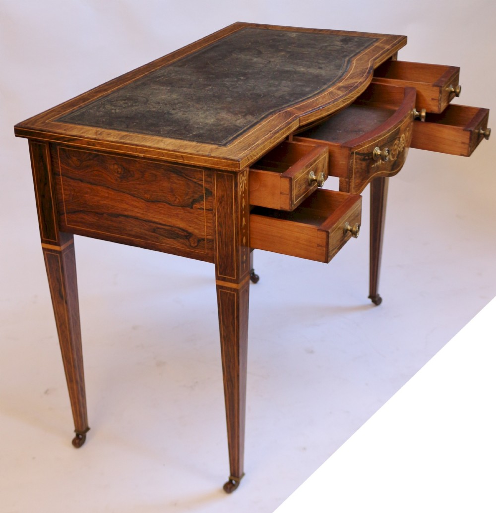 Edwardian Good Quality Inlaid Rosewood 5 Drawer Ladies Writing Table View III