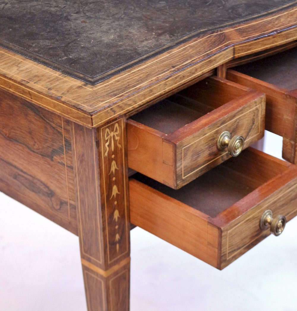 Edwardian Good Quality Inlaid Rosewood 5 Drawer Ladies Writing Table View IV